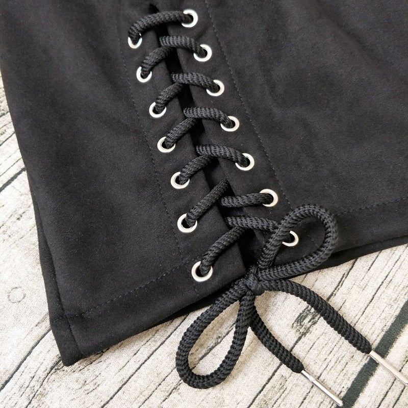 Meyeeka Women's High Waist Faux Suede Bodycon Pencil Lace Up Mini Skirt Black M - Image 5